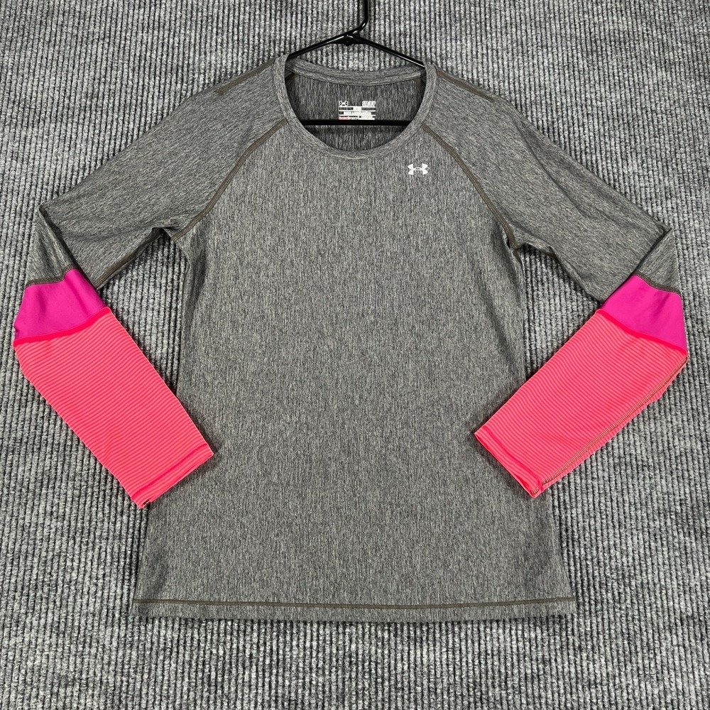 Under Armour Shirt Womens Small Gray Long Sleeve Fitted Heat Gear Active Workout